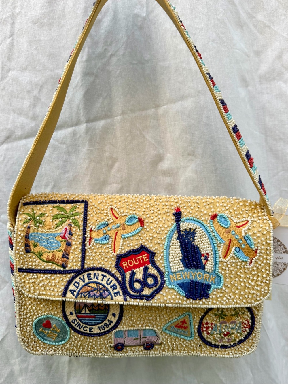 Viral TikTok ✈️ Beaded Route 66 Shoulder Bag - New York & Travel Theme